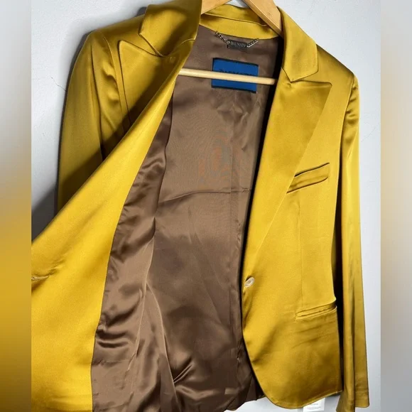 Balmain Paris Atelier Sample Satin Set Blazer & Maxi Skirt Chartreuse Gold S - Picture 16 of 17